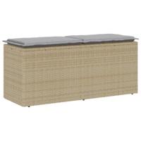 Tuinbank met kussen 110x40x44 cm poly rattan beige - thumbnail