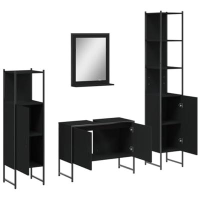 4-delige Badkamermeubelset bewerkt hout zwart