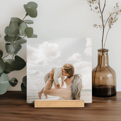 Houten fototegel met houder bedrukken - Vierkant