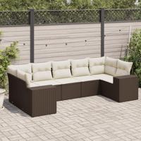 7-delige Loungeset met kussens poly rattan bruin - thumbnail