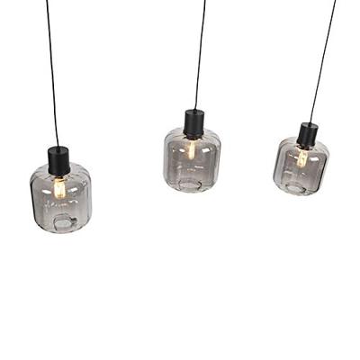 QAZQA Design hanglamp zwart met smoke glas 3-lichts 161,5 cm - Qara