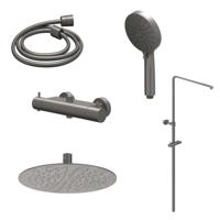 Regendoucheset IVY Bond Opbouw Thermostatisch 25 cm Slim Rond 3-Standen Handdouche Geborsteld Metal Black PVD - thumbnail