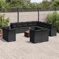 14-delige Loungeset met kussens poly rattan zwart - thumbnail