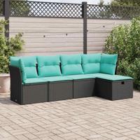 5-delige Loungeset met kussens poly rattan zwart - thumbnail