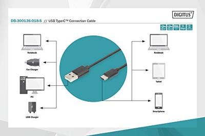 Digitus 1.8m, USB3.0-C/USB3.0-A 1.8m USB C USB A Zwart Digitus 1.8m, USB3.0-C/USB3.0-A 1.8m USB C USB A Zwart