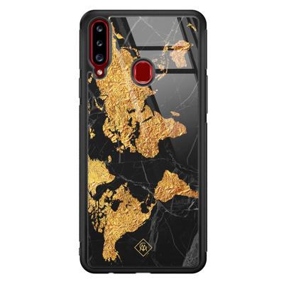 Samsung Galaxy A20s glazen hardcase - Wereldkaart