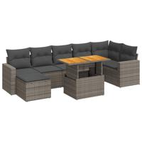 8-delige Loungeset met kussens poly rattan grijs - thumbnail