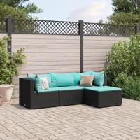 4-delige Loungeset met kussens poly rattan zwart - thumbnail