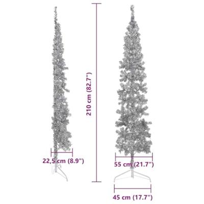 VidaXL Kunstkerstboom half met standaard smal 210 cm zilverkleurig