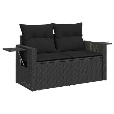 8-delige Loungeset met kussens poly rattan zwart - thumbnail