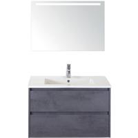 Porto Badmeubelset 90 cm - Beton Antraciet - Keramische Wastafel Wit Slim met Sence Spiegel - thumbnail