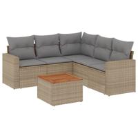 6-delige Loungeset met kussens poly rattan beige - thumbnail