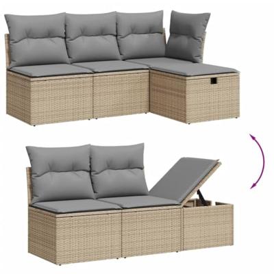 6-delige Loungeset met kussens poly rattan beige