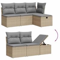 6-delige Loungeset met kussens poly rattan beige - thumbnail