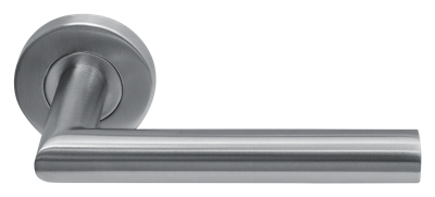 Deurklink Uno rvs basis op rond rozet geveerd Deurklink Uno rvs basis op rond rozet geveerd