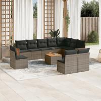 11-delige Loungeset met kussens poly rattan grijs - thumbnail