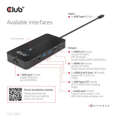 club3D USB-7-in1-HUB USB-C USB-C dockingstation Geschikt voor merk (dockingstation): Club 3D