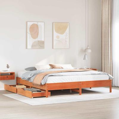 Bedframe zonder matras massief grenenhout wasbruin 180x200 cm
