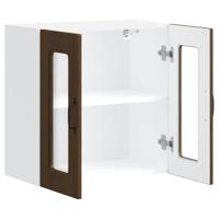 Keukenbovenkast met glazen deur bewerkt hout bruin eikenkleur - thumbnail