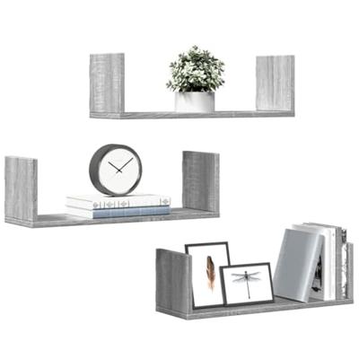 Wandschappen 3 st 58x18x18 cm bewerkt hout grijs sonoma eiken