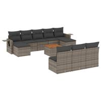 11-delige Loungeset met kussens poly rattan grijs - thumbnail