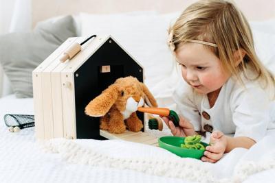 Small Foot - houten konijnenhok met konijn pluche, 15dlg. Small Foot - houten konijnenhok met konijn pluche, 15dlg.