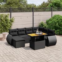 8-delige Loungeset met kussens poly rattan zwart - thumbnail