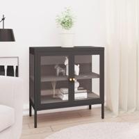 Dressoir 70x35x70 cm staal en glas antracietkleurig - thumbnail