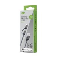 GP CB03 Charge & Sync kabel, 2-in-1 Micro USB + Lightning connector - thumbnail