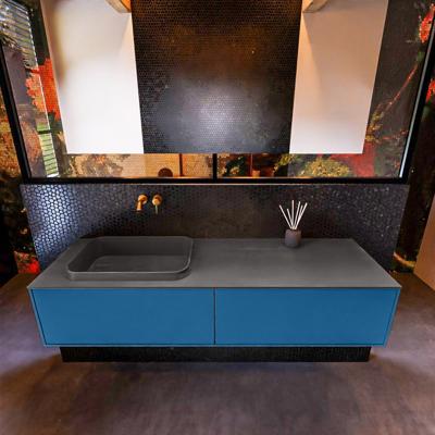 Badkamermeubelset Mondiaz Erin 150 cm met 2 Lades met RIDGE Wastafel Links Dark grey Zonder Kraangaten Greeploos Mat Jeans