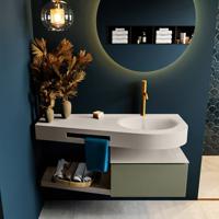 MONDIAZ RIVA 120cm badmeubel onderkast / planchet kleur Army met 1 lade. Wastafel DULCET rechts 1 kraangat kleur Linen. - thumbnail