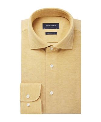 Profuomo Originale Gebreid Overhemd Geel Pique Cutaway Slim Fit