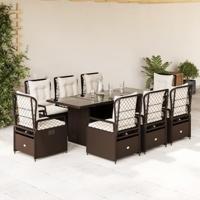 9-delige Tuinset met kussens poly rattan bruin - thumbnail