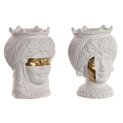 Grondlegger Home ESPRIT Wit Gouden Porselein 15 x 15 x 26.5 cm (2 Stuks)