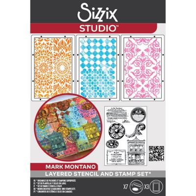 Sizzix • studio: a5 clear stamps& 3pcs a5 stencils build it by mark montano