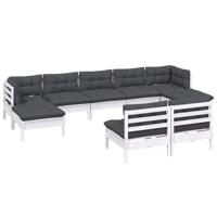 9-delige Loungeset met kussens grenenhout wit - thumbnail
