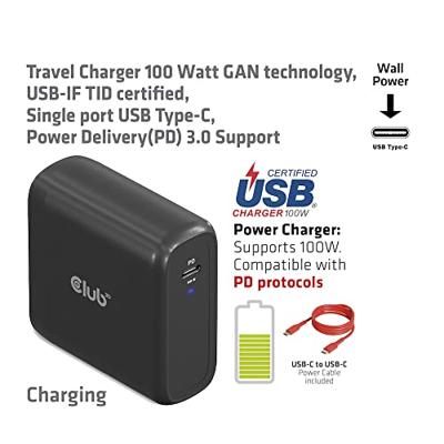 club3D CAC-1908 Laptop netvoeding 100 W 1x USB-C Zwart Binnen GaN, USB Power Delivery (USB-PD)