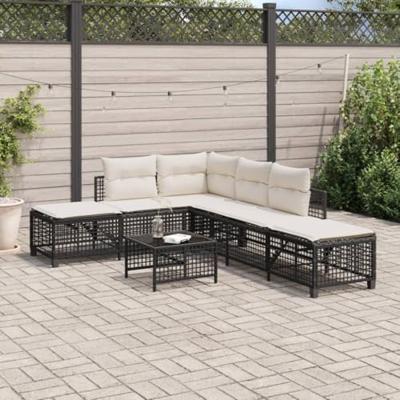 3-delige Loungeset met kussens poly rattan zwart