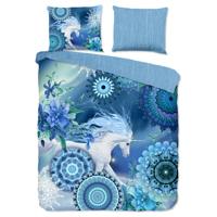 HIP Dekbedovertrek "mandala's en eenhoorn" - Blauw - (200x200/220 cm) - Katoen Flanel - thumbnail