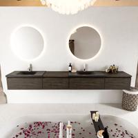 MONDIAZ BUKLA 280cm badmeubel met module 60 links kleur Dark Brown met 4 lades. Wastafel CLOUD dubbel 2 kraangaten kleur Urban. - thumbnail
