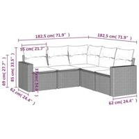 5-delige Loungeset met kussens poly rattan zwart - thumbnail