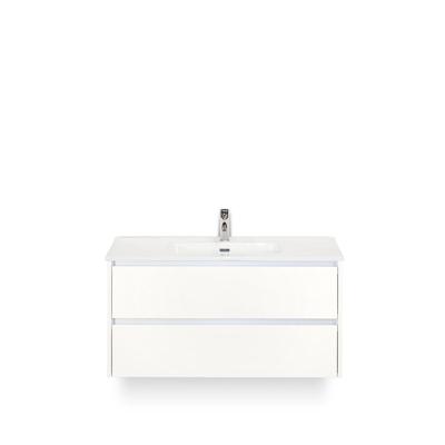 Dante Badmeubelset 100 cm - Wit Hoogglans - Keramische Wastafel Wit Cover