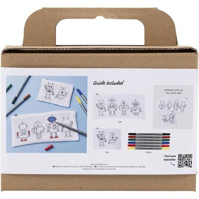 Creativ Company Mini hobbyset textiel decoreren, robot, primair kleuren, 1 doos