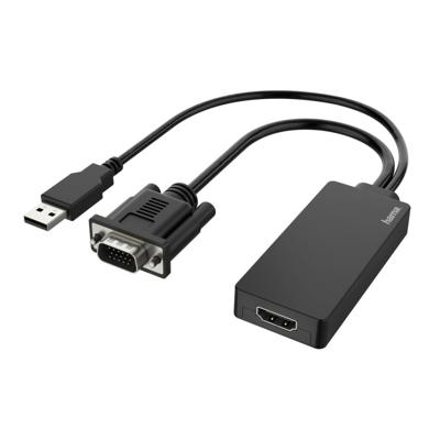 Hama Video-adapter, VGA+USB-stekker - HDMI-aansluiting, Full-HD 1080p HDMI kabel Zwart