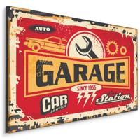 Schilderij - Garage, Reclamebord, Premium Print op Canvas - thumbnail