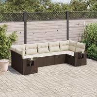7-delige Loungeset met kussens poly rattan bruin - thumbnail