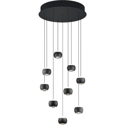 LED Hanglamp - Musterring Cannon - 9 Lichtpunten van 5 Watt - Rond - Dimbaar - Aanpasbare Lichtkleur - Geheugenfunctie - Nachtlamp - Up-and-down Verlichting - Mat Zwart - Metaal