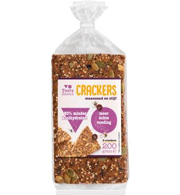 TastyBasics Less carb-high protein crackers maanzaad 200 Gram