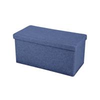 Opvouwbare Opbergbank - Opvouwbare Hocker - Stof - 37.5x76x37.5cm - Donkerblauw - Opbergbank - Opvouwbare Hocker - thumbnail