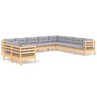 10-delige Loungeset met grijze kussens massief grenenhout - thumbnail